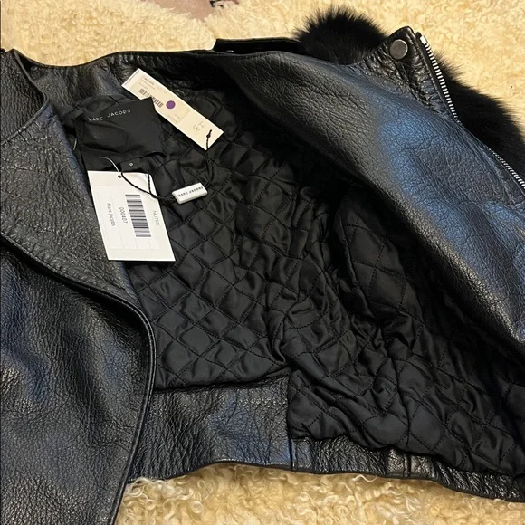 Marc Jacob’s Black Leather moto Jacket with real fox Fur Accents - Picture 6 of 10